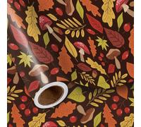 LeZakaa Autumn Mushroom Wrapping Paper Roll, Orange Falling Leaves, Mushrooms on Black Background Design for Fall, Autumn, Thanksgiving Gift Wrap, DIY Craft, Mini Roll, 17 inches x 16.5 Feet