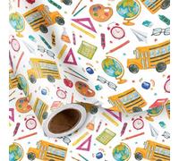 LeZakaa Back to School Wrapping Paper Roll, Colorful School Supplies Pattern Gift Wrap for Kids Birthday, Students, Teachers & Classroom Events, Mini Roll 17 Inches x 16.4 Feet