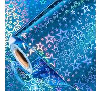 LeZakaa Blue Holographic Wrapping Paper Roll, Metallic Shiny Star Pattern, for Christmas Eve, Holiday Season, for Birthday, Wedding, Baby Shower, Valentines, Graduation, Large Roll, 30 in x 32.8 Ft