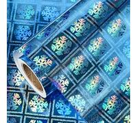 LeZakaa Blue Snowflake Holographic Wrapping Paper, Metallic Snowflake Pattern for Christmas Eve, Holiday Season, Birthday, Wedding, Baby Shower, Graduation Party, Mini Roll, 17 IN x 32.8 FT