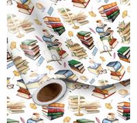 LeZakaa Book Wrapping Paper Roll, Colorful Book Design for Birthday Party Favors Warm House Gift Wrap for Book lover, Bookworm, Librarian, Teacher, Back-to-school Presents, Mini Roll, 17 in x 16.4 ft