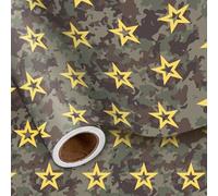 LeZakaa Camo Star Wrapping Paper Roll, Military Camouflage with Yellow Star Design - Gift Wrap for Men, Veterans, Army Theme Birthday, Independence Day - 17" x 16.4ft