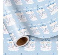 LeZakaa Carousel Christmas Wrapping Paper Roll, Light Blue the Merry-go-round & Merry Christmas Text, for Kids, Families, Winter Holiday, Mini Roll 17 in x 16.4 Ft