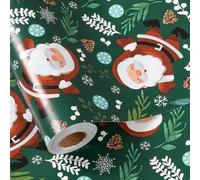 LeZakaa Christmas Green Wrapping Paper Roll, Santa Claus, Pine Leaf Design in Green, Holiday Gift Wrap for Kids Adults, Jumbo Roll 30 in x 32.8 Ft