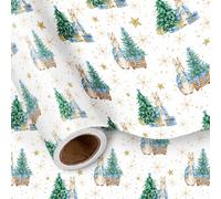 LeZakaa Christmas Rabbit Wrapping Paper Roll for Kids, Bunny Tree and Present Design Festive Gift Wrap for Winter Holiday Gifts DIY Crafts Stocking Stuffer Wrap, Mini Roll 17 in x 16.4 Ft