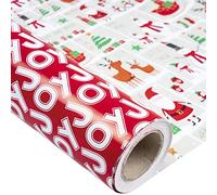 LeZakaa Christmas Wrapping Paper Jumbo Roll for Kids, Snowman Reindeer Santa Trees Let It Snow & JOY Print in Red Reversible Design for Festive Holiday, Family Gathering, 24 inches x 100 Feet