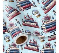 LeZakaa Christmas Wrapping Paper Roll, Classic Books Nutcracker Snow Globe Bule Winter Wonderland Retro Gift Wrap for Kids Adults, Cozy Christmas, Mini Roll 17 In x 16.4 Feet