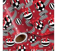 LeZakaa Christmas Wrapping Paper Roll, Disco Ball Black White Stripe Ornaments Bows in Red, Modern Holiday Gift Wrap for New Year's Eve, Christmas Party, for Adults Teens, Mini Roll 17 in x 16.4 Ft