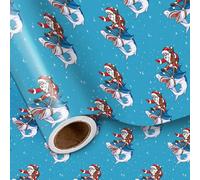 LeZakaa Christmas Wrapping Paper Roll - Santa Claus Riding a Fierce Shark, Blue Xmas Playful Design for Christmas, Holiday Party Gift Wrap - 17 inches x 16.4 Feet (23.2 sq.ft.)