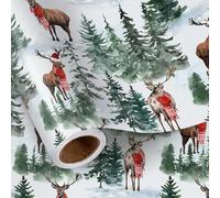 LeZakaa Christmas Wrapping Paper Roll, Snowy Forest Deer with Scarf, Cozy Winter Scene for Holiday Parties, Friends, Family, Mini Roll 17 in x 16.4 Ft