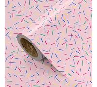 LeZakaa Colorful Sprinkle Striped Wrapping Paper Roll Mini Roll - Modern Pink Geometric Stick Design with Backside Gridlines for Birthday and Party Gifts - 17 Inch x 9.8 Feet