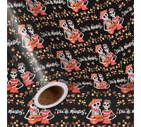 LeZakaa Day of the Dead Wrapping Paper Roll, Skulls, Día de Muertos Skeleton Couple Playing Guitar Design, for Party Celebrations, Romance, Mini Roll 17 in x 16.4 Ft