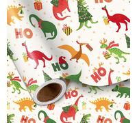 LeZakaa Dinosaur Christmas Wrapping Paper Roll Kids Boys, Cute Dinosaur HO HO HO Festive Design, for Christmas Dinosaur Lovers, Mini Roll 17 in x 16.4 Ft