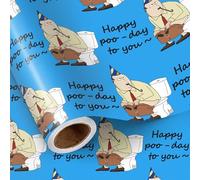 LeZakaa Funny Birthday Wrapping Paper Roll, Happy Poo-Day to You Toilet Joke Text in Blue, Gag Gift Wrap for Bachelor Men Boys Friends, for Party Pranks, Mini Roll, 17 Inches x 16.4 Feet