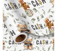 LeZakaa Funny Wrapping Paper Roll - Cash is King Design with Teddy Bear & Money Pattern - Mini Roll 17 in x 16.4 Ft Gift Wrap for Birthday, Party, Holiday, Fun Celebration
