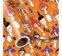 LeZakaa Halloween Creepy Mushroom Wrapping Paper Roll, Mushrooms Design, for Halloween Party, Teens, Adults, Nature Lovers, Mini Roll 17 in x 16.4 Ft