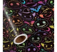 LeZakaa Halloween Pumpkin Wrapping Paper Roll, Neon Pumpkin Witch Hat Bat Pattern in Black, Glow-Like Gothic Kawaii Style Gift Wrap for Spooky Party & Candy Bags, Mini Roll 17 in x 16.4 Ft