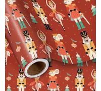 LeZakaa Nutcracker Christmas Wrapping Paper Roll, Red Nutcracker Ballet Theme with Soldiers Ballerinas and Mouse King, for Christmas, Holiday Party, for Kids Girls Dancers, Mini Roll 17 in x 16.4 Ft