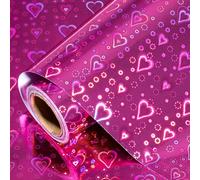 LeZakaa Pink Holographic Wrapping Paper Roll, Shiny Heart Pattern Metallic Foil for Valentines, Wedding, Anniversary, Birthday & Party Celebrations, Mini Roll 17 in x 32.8 ft