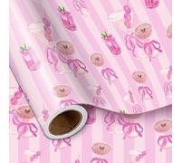 LeZakaa Pink Martini Wrapping Paper Roll for Women, Pink Cocktails & Lime Slices, for Martini Party Decorations Espresso Birthday Party Favors Gift Wrap for Bachelorette, Bridal Shower,17in x 16.4ft