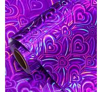 LeZakaa Purple Holographic Wrapping Paper, Metallic Heart Print for Helloween, Mother's Day, Graduation, Birthday, Valentines, Wedding, Engagement, Baby Shower, Christmas, Mini Roll, 17 IN x 32.8 FT