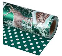 LeZakaa Reversible Christmas Wrapping Paper Roll - Deer & House Pattern, White Polka Dot for Christmas, Holiday, Party - 17 inches x 32.8 Feet (46.45 sq.ft.)