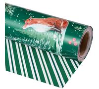 LeZakaa Reversible Christmas Wrapping Paper Roll - Fox, Squirrels & Christmas Tree Pattern, Green Stripe for Holiday, Party - 17 in x 32.8 ft (46.45 sq.ft.)