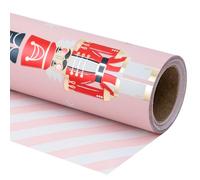 LeZakaa Reversible Christmas Wrapping Paper Roll - Pink Metallic Foil Gift Wrap Paper with Nutcracker & Stripe - 17 inches x 32.8 Feet (46.45 sq.ft.)
