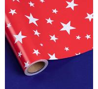 LeZakaa Reversible Independence Day Wrapping Paper Roll, Stars in Red & Navy Blue Patriotic Design, for 4th of July, Memorial Day, Holiday, Mini Roll, 17 inches x 32.8 Feet (46.45 sq.ft.)