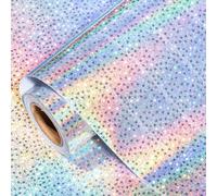 LeZakaa Silver Holographic Wrapping Paper, Metallic Holographic Star Print for Mothers Day, Graduation, Birthday, Valentines, Wedding, Engagement, Baby Shower, Christmas, Mini Roll, 17 IN x 32.8 FT