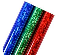LeZakaa Snowflake Holographic Wrapping Paper - Mini Roll - Red/Blue/Green Rainbow Colors for Christmas, Birthday, Holiday, Baby Shower Packing - 17 x 120 inches - 3 Rolls (42.5 sq.ft.ttl.)