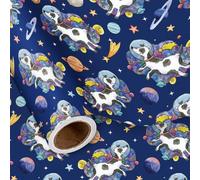 LeZakaa Space Dog Wrapping Paper Roll for Kids Boys, Cartoon Dogs in Space Suits Planets Dark Blue Gift Wrap for Dog Lovers, Birthday, Holiday, Mini Roll 17 In x 16.4 Feet