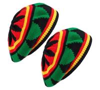 Lezevn 2 Pcs Jamaican Rasta Knit Beanie Hat Wool Knitted Beret Cap Crochet Beret Hat Rainbow Baggy Cap Fashion Special Hat Colorful Slinky Visor Beanie Hat.