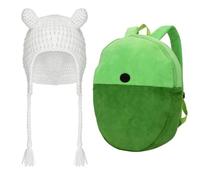 Lezevn 2 Pieces Adventure Hat Schoolbags Explorer Combination Knit Character Explorer Cap Adventuring Costume White Bear Hat Halloween Hero Anime Costume Dress Up Halloween Party Cosplay Accessories