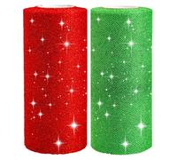Lezevn 2 Rolls Christmas Sparking Tulle Roll Red Green Sparkling Tulle Ribbon Roll Glitter Tulle Spool for Christmas Bow Making Tutu Skirt (Red, Green)