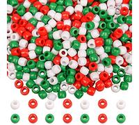 Lezevn 200 Pieces Christmas Pony Beads Red Green White Plastic Round Seed Pony Beads (200)