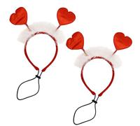 Lezevn 2Pcs Valentine's Day Dog Heart Headband Red Heart White Fluffy Pet Headband Valentines Day Pet Outfit Accessories