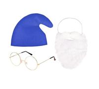 Lezevn 3 Pieces Dwarf Costumes Seven Dwarf Smurf Set Dwarf Blue Hat Gold Glasses Beard Christmas Fairy Tale Costumes