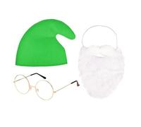 Lezevn 3 Pieces Dwarf Costumes Seven Dwarf Smurf Set Dwarf Green Hat Gold Glasses Beard Christmas Fairy Tale Costumes