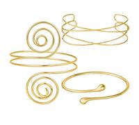 Lezevn 3 Pieces Gold Arm Cuff Set Women Adjustable Upper Arm Bracelets Elegant Leaf Design Open Armlets Minimalist Coil Bangle Jewelry for Birthday Wedding Party Travel