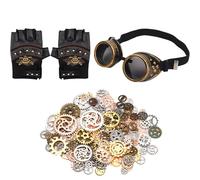 Lezevn 3 Pieces Steampunk Goggle Fingerless Gloves Steampunk Cogs Halloween Vintage Cosplay Costume Accessories