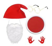 Lezevn 4 Pieces Dwarf Smurf Set Magical Gnome Costume Hats Glasses Beards Facepaint Garden Gnome Fancy Dress Costume (Red)