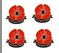 Lezevn 4Pcs Memorial Day Red Flower Brooch Flower Lapel Pin Handmade Craft Enamel Pin for Women Clothing Accessories