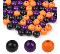 Lezevn 60 Colorful Halloween Wooden Beads - Scattered Round Beads DIY Children's Toys for Crafts & Home Decoration