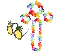 Lezevn Berolle 5 PCS Hawaiian Fancy Dress Set with Hawaiian Garlands Pineapple Sunglasses Hawaiian Style Tropical Decoration for Party Beach Dance Performances