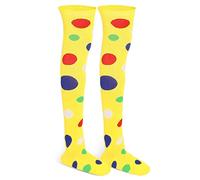 Lezevn Clown Cosplay Long Socks Rainbow Irregular Polka Dot Printed Over Knee Thigh Socks for Women Girls