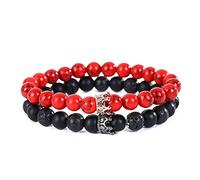 LeZisuIre CNLQ Long Distance Bracelets For Lovers Couples Matching Gift Matte Agate 8mm Bead Stone (Elastic Red), One Size, Stone, stone