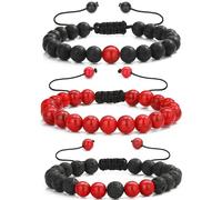 LeZisuIre CNLQ Long Distance Bracelets For Lovers Couples Matching Gift Matte Agate 8mm Bead Stone (Elastic Red), One Size, Stone, stone