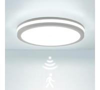 LEZOE IP65 Waterproof LED Ceiling Light with Motion Sensor, 18W 2700lm 150(Lm/W) Etanchard 3000K/4000K/6500K Ideal for Bathroom, Garage, Stairs, Basement, Hallway, Balcony Diameter 22 cm White