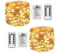 Lezonic [2 Pack] Fairy Lights, 120LEDs 13M 8 Modes String Lights Battery Operated, Indoor/Outdoor with Remote Timer for Bedroom, Party, Wedding, Christmas Decorations(Warm White)